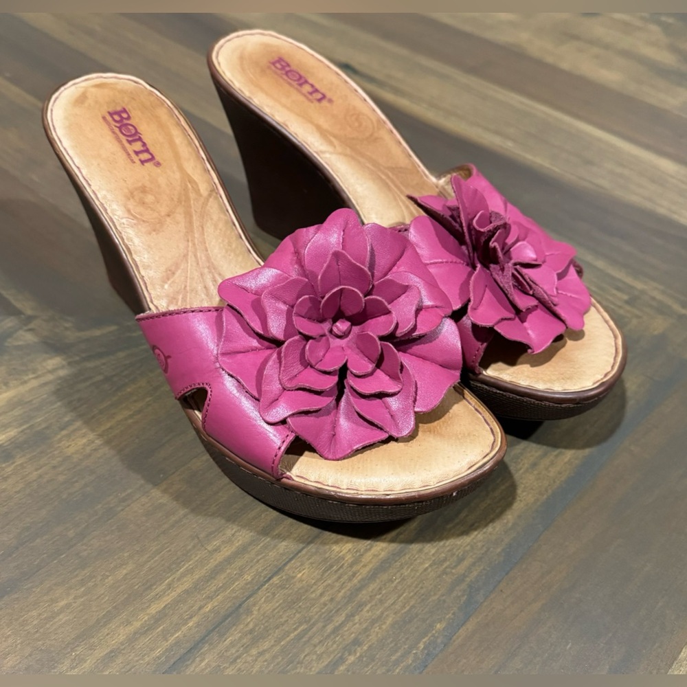 Born Pink Leather Floral Front Heeled Sandal | Women’s 10